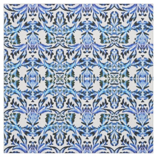 Tissu Bleu feuille fileté (Échantillon)