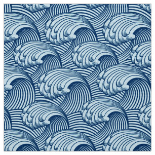 Tissu Bleu japonais vintage de vagues, de marine et de