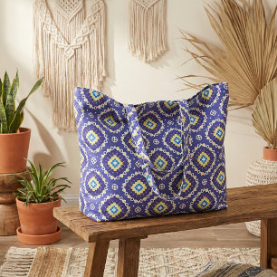 Tissu Bleu Jaune Méditerranée Azulejos Motif mosaïque