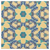 Tissu Bleu, jaune, noir forme de fleur (Fermer)
