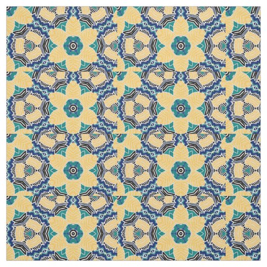Tissu Bleu, jaune, noir forme de fleur (Échantillon)