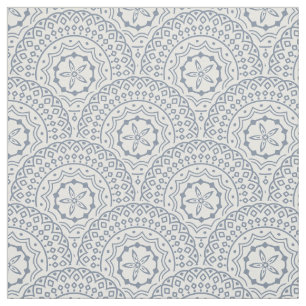 Tissu Bleu mandala vagues motif sur fond blanc