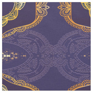Tissu Bleu marine ou violet avec Mandalas or