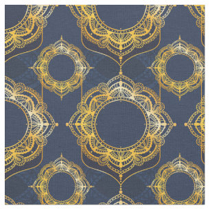 Tissu Bleu marine ou violet avec Mandalas or