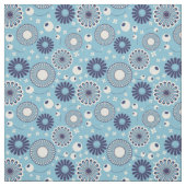 Tissu Bleu moderne rétro et Fleurs de Crème (Échantillon)
