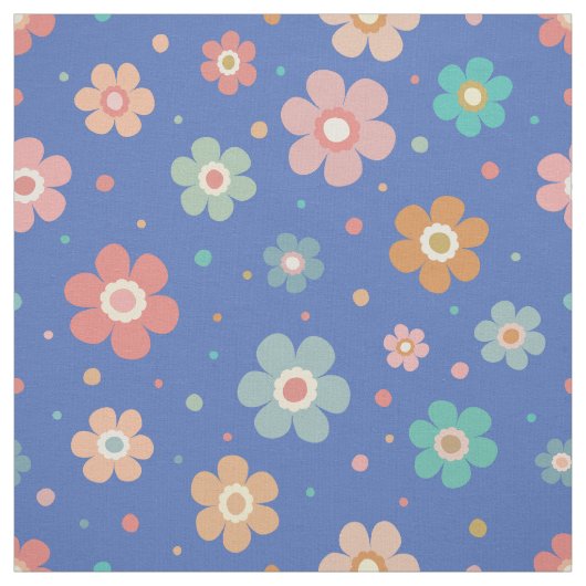 Tissu Bleu Motif à fleurs multicolores (Échantillon)