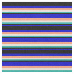 Tissu Bleu, Noir, Vert mer claire, Beige & Saumon clair