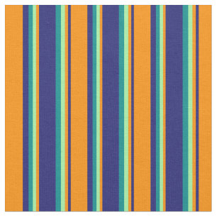 Tissu Bleu nuit, orange foncé, vert et cyan foncé