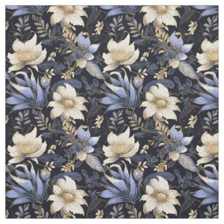 Tissu Bleu & Or Boho Chic Floral Patte
