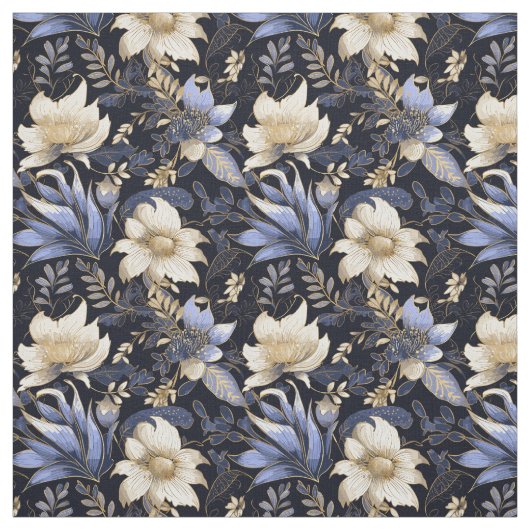 Tissu Bleu & Or Boho Chic Floral Patte (Échantillon)