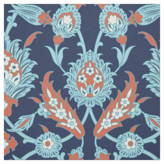 Tissu Bleu Orange Blanc Turc Oriental Floral (Échantillon)
