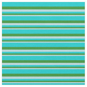 Tissu Bleu Poudre, Vert Forêt & Lignes Turquoise foncé