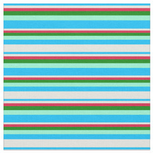 Tissu Bleu Profond, Beige, Crimson, Vert & Aquamarine