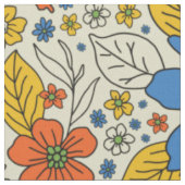 Tissu Bleu rétro, Jaune & Orange Floral (Fermer)