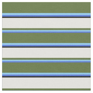 Tissu Bleu royal, bleu ciel, vert olive, blanc et noir