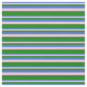 Tissu Bleu royal, rose et vert rayures