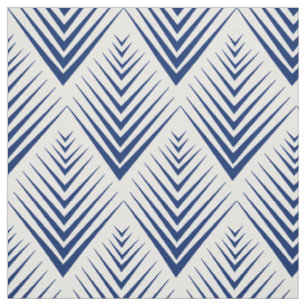 Tissu Bleu sur blanc Motif Fleurs Art Déco