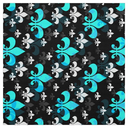 Tissu Bleu sur Fleur de Lis noir (Échantillon)