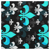 Tissu Bleu sur Fleur de Lis noir (Fermer)