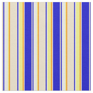Tissu Bleu, Tan, Orange foncé, Jaune & Blanc Motif