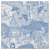 Tissu bleu toile de chinoiserie (Fermer)