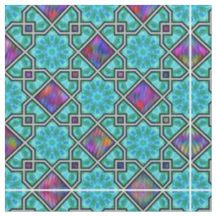Tissu Bleu vert et brillant Motif de style islamique