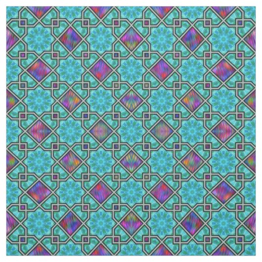 Tissu Bleu vert et brillant Motif de style islamique (Échantillon)