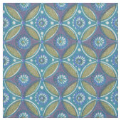 Tissu Bleu vert Rustique Boho Motif circulaire géométriq (Échantillon)