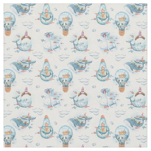 Tissu Bleu Whimsical Whale Nursery Fabric (Fermer)