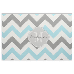 Tissu Bleus layette et gris Chevron avec le monogramme