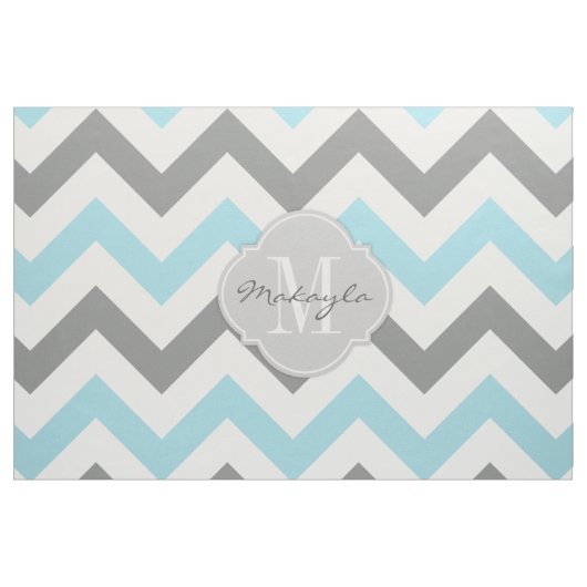 Tissu Bleus layette et gris Chevron avec le monogramme (Yard)