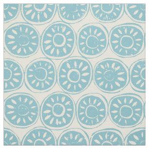 Tissu bloc de fleurs ivoire bleu