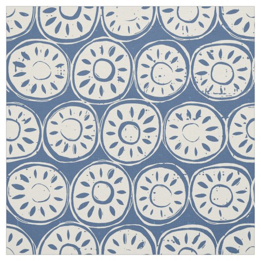 Tissu bloc de fleurs ivoire bleu (Échantillon)