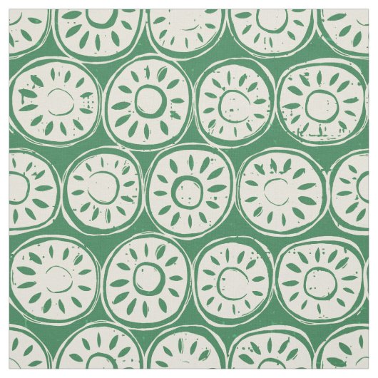 Tissu bloc de fleurs ivoire vert (Échantillon)