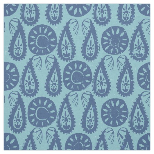 Tissu bloc paisley bleu (Échantillon)
