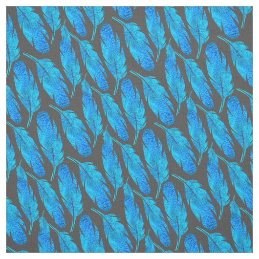 Tissu Blue boho feathers blue and gray (Échantillon)