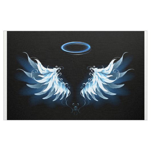 Tissu Blue Glowing Angel Wings on black background (Yard)