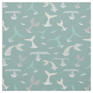 Tissu Blue Grey Whale Tail Motif sur le littoral Blue