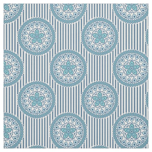 Tissu Blue mandala pattern on striped background (Échantillon)
