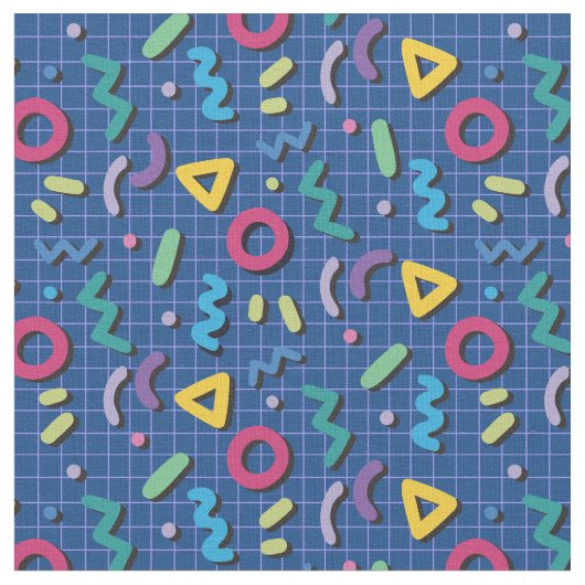 Tissu Blue Multicolor 80s Memphis Motif (Fermer)