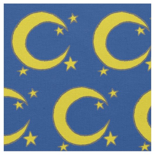 Tissu Blue Night Sky Yellow Moon Stars Astronomie (Fermer)