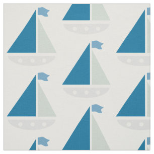 Tissu Blue Sailboat Motif Nautique Blanc