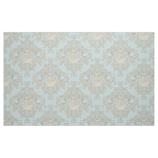 Tissu Blue Scallop Shell Leaf Soll Damask Ocean Beach (Fat Quarter)