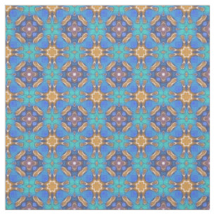 Tissu Blue Turquoise Ochre Retro Nouveau Mosaïque Motif