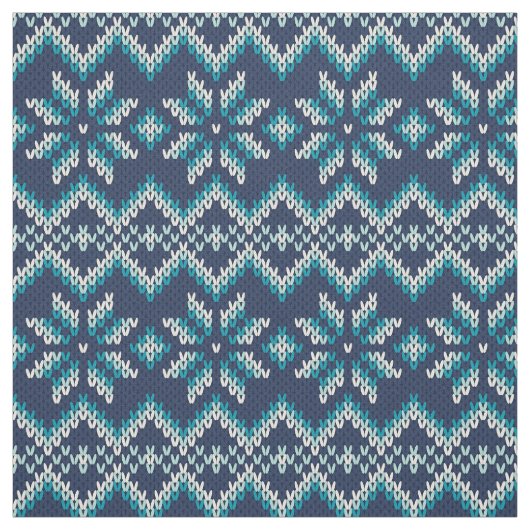 Tissu Blue & White Faux Knit Sweater Snowflakes Pattern (Échantillon)