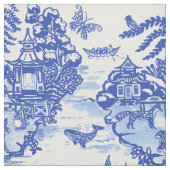 Tissu Blue Willow Animal Rabbit White Whimsical Toile (Échantillon)