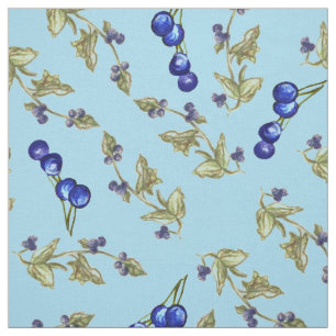 Tissu Blueberries Stemmed Feuille Sky Blue Arrière - pla