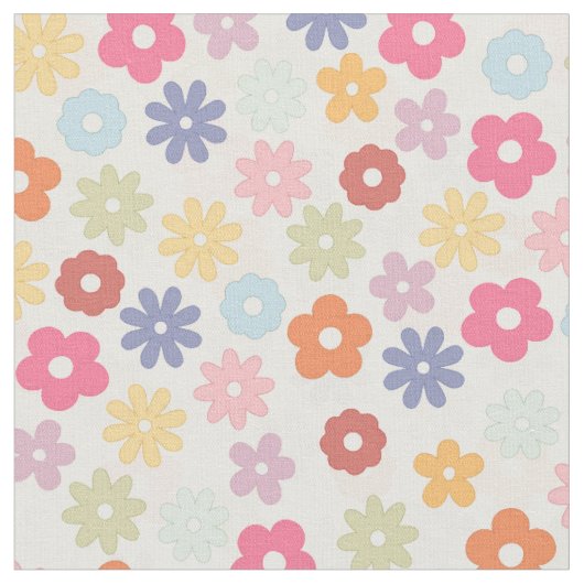 Tissu Boho 70's Retro Daisy Flowers (Fermer)