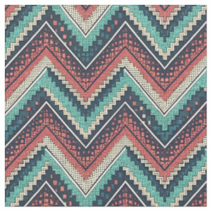 Tissu Boho Chevron Motif   Zigzag turquoise, corail et c