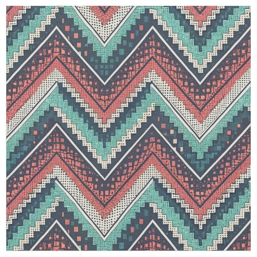 Tissu Boho Chevron Motif | Zigzag turquoise, corail et c (Fermer)